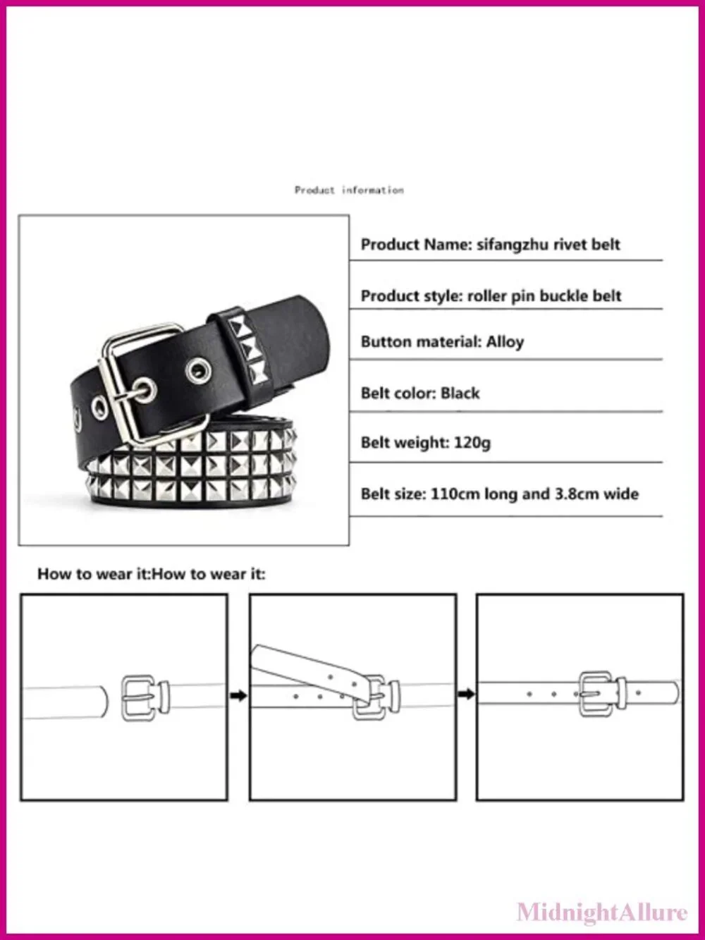 Faux Leather Punk Belt with Silver Pyramid Rivets Adjustable
